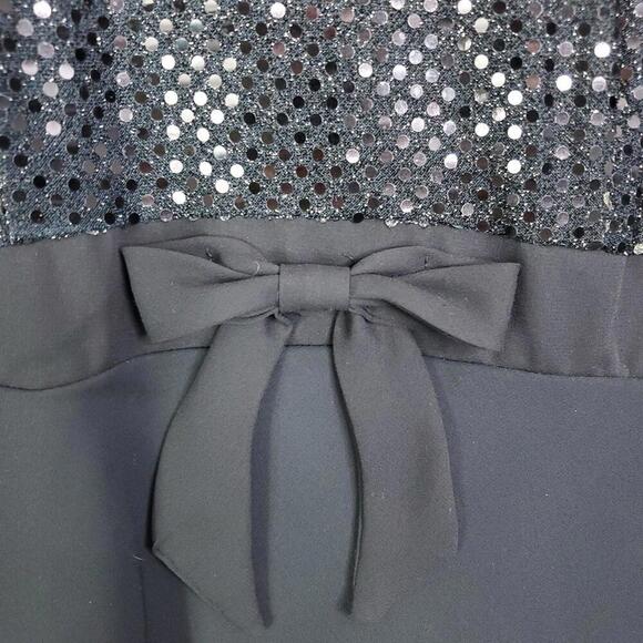 Molly Malloy Dress Womens 10 Petite Sequin Bow Waist Short Sleeves Modest - Picture 5 of 11